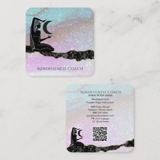 *~* Rainbow Glitzer Moon QR Code GODESS Meditate Quadratische Visitenkarte (Vorne/Hinten)