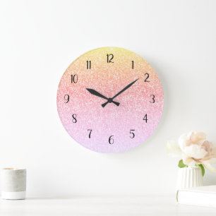 Rainbow Glitzer Ombre Glam Große Wanduhr