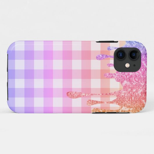 Rainbow Glitzer ombré Kariert Gingham Hübsch Case- Case-Mate iPhone Hülle (Rückseite (Horizontal))