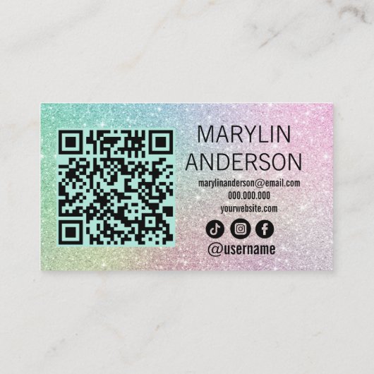 Rainbow Glitzer Ombre Lash Tech QR Code Scannable Visitenkarte (Rückseite)