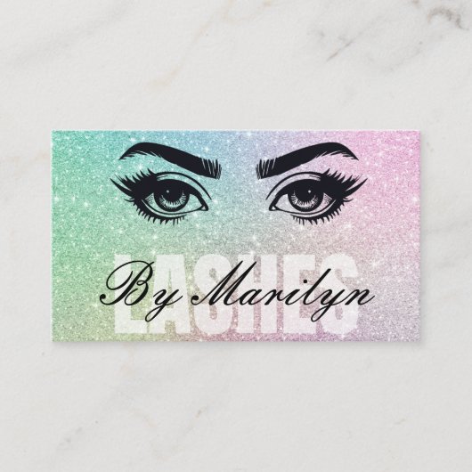 Rainbow Glitzer Ombre Lash Tech QR Code Scannable Visitenkarte (Vorderseite)