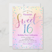 Rainbow Glitzer Ombre Script Sweet 16 Birthday Einladung (Vorderseite)
