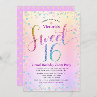 Rainbow Glitzer Ombre Virtual Sweet 16 Geburtstag Einladung