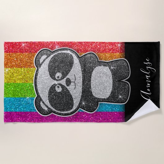 Rainbow Glitzer Panda Gay Pride Flag Glitzern Strandtuch (Vorderseite)