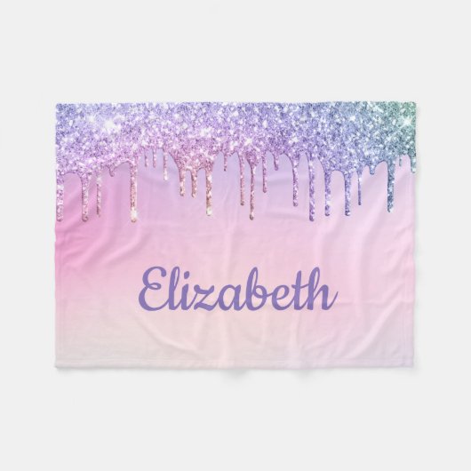 Rainbow Glitzer Personalisiert Fleecedecke (Vorderseite (Horizontal))