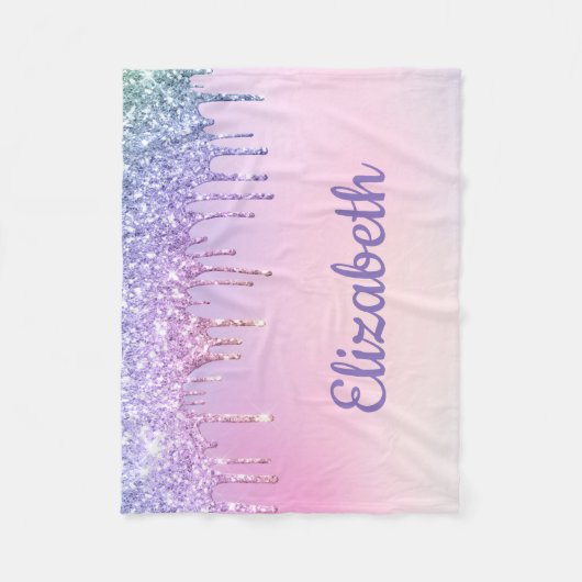 Rainbow Glitzer Personalisiert Fleecedecke (Vorderseite)