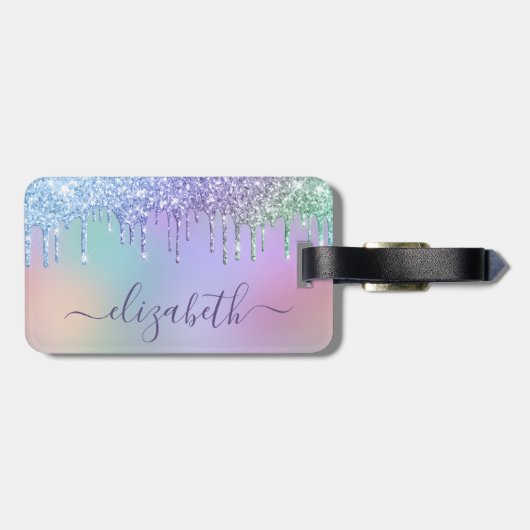 Rainbow Glitzer Personalisiert Gepäckanhänger (Rückseite horizontal)