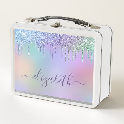 Rainbow Glitzer Personalisiert Metall Brotdose (Vorderseite)