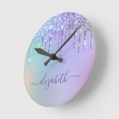 Rainbow Glitzer Personalisiert Runde Wanduhr (Winkel)
