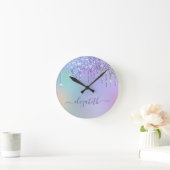 Rainbow Glitzer Personalisiert Runde Wanduhr (Zuhause)