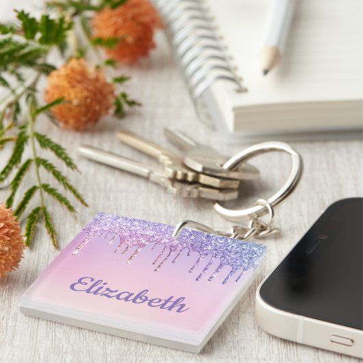 Rainbow Glitzer Personalisierter Schlüsselanhänger (Vorderseite rechts)