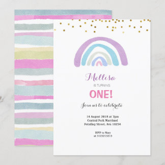 Rainbow Glitzer Pink 1. Geburtstag Einladung Mädch