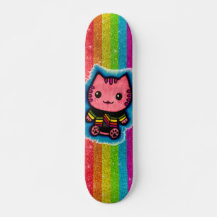 Rainbow Glitzer Pink Kitty Cat Optical Illusion Sk Skateboard