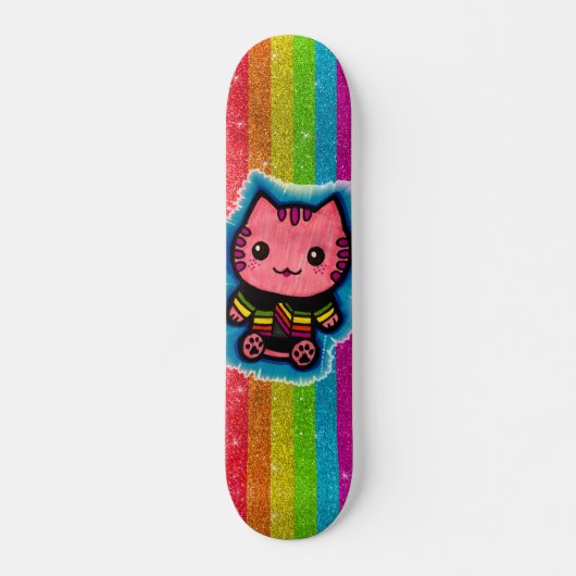 Rainbow Glitzer Pink Kitty Cat Optical Illusion Sk Skateboard (Vorne)