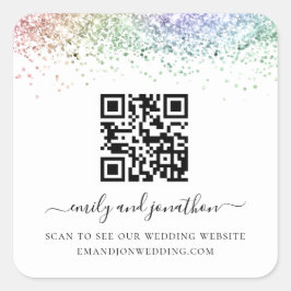 Rainbow Glitzer QR Code Wedding Website Quadratischer Aufkleber