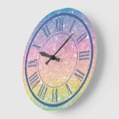 Rainbow Glitzer Roman Numeral Sparkle Girly Große Wanduhr (Winkel)