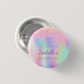 Rainbow Glitzer rosa Name monogramm Button (Vorne & Hinten)