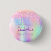 Rainbow Glitzer rosa Name monogramm Button (Vorderseite)