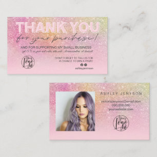 Rainbow Glitzer Script Foto Logo vielen Dank Visitenkarte