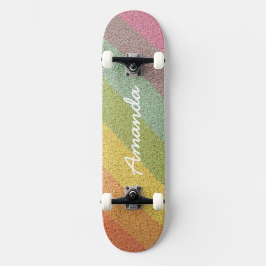 Rainbow Glitzer Skateboard personalisiert mit Name (Vorderseite)