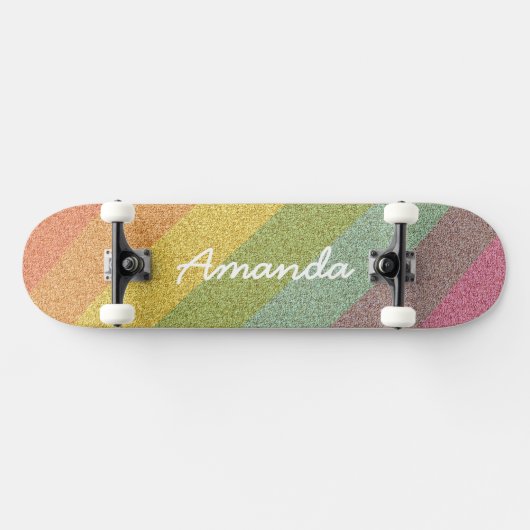 Rainbow Glitzer Skateboard personalisiert mit Name (Horizontal)