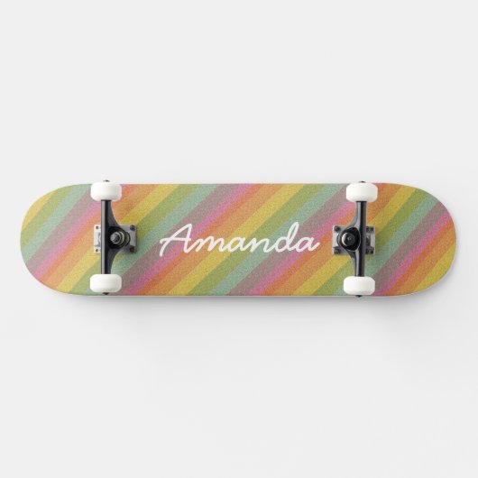 Rainbow Glitzer Skateboard personalisiert mit Name (Horizontal)