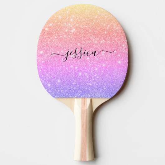 Rainbow-Glitzer-Skriptname Tischtennis Schläger (Rückseite)