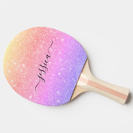 Rainbow-Glitzer-Skriptname Tischtennis Schläger (Seitenansicht)