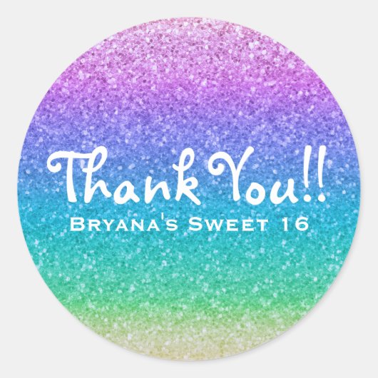 Rainbow Glitzer Sparkle Glam Gastgeschenk Custom Runder Aufkleber (Vorderseite)
