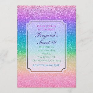 Rainbow Glitzer Sparkle Glam Party Einladungen