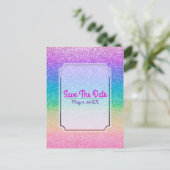 Rainbow Glitzer Sparkle Glam Party Event Rett Ankündigungspostkarte (Stehend Vorderseite)
