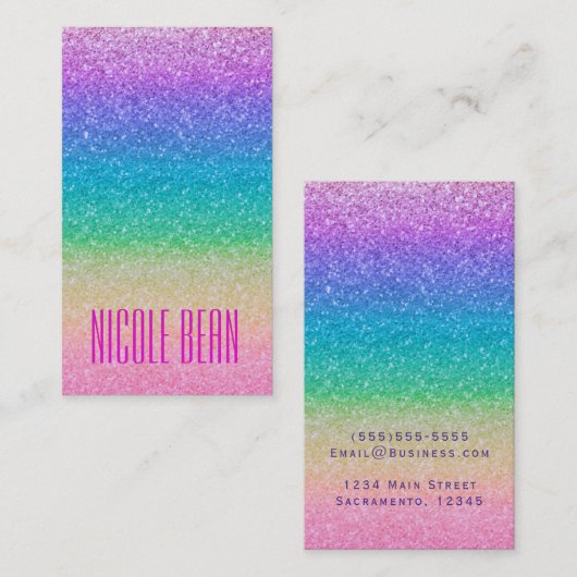 Rainbow Glitzer Sparkle Glamour Girl Chic Visitenkarte (Vorne/Hinten)
