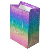Rainbow Glitzer Sparkle Hübsch Birthday Party Glam Mittlere Geschenktüte (Rückseite Schrägansicht)