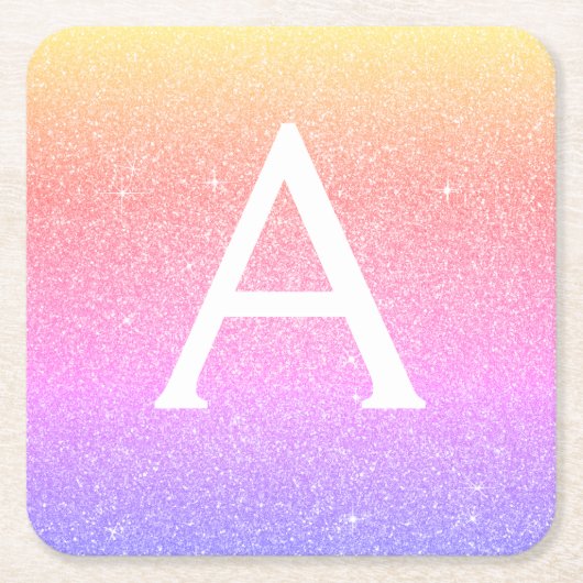 Rainbow Glitzer & Sparkle Monogram Geburtstag Rechteckiger Pappuntersetzer (Vorderseite)