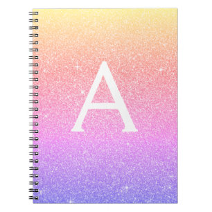 Rainbow Glitzer Sparkle Monogram Notebook Notizblock