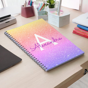 Rainbow Glitzer Sparkle Monogram Notebook Notizblock