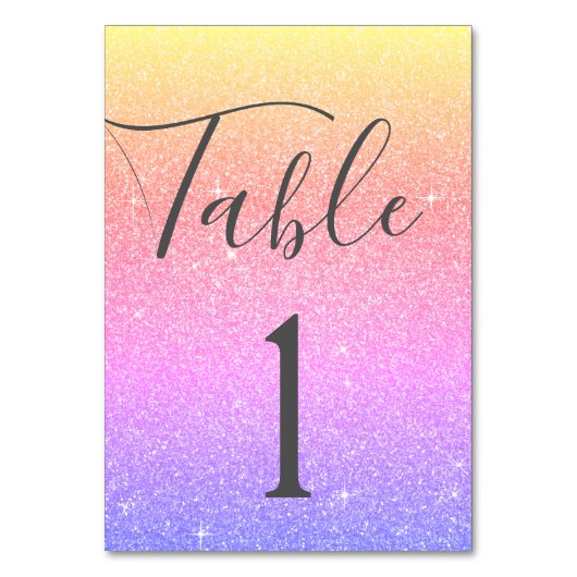 Rainbow Glitzer Sparkle Tischnummer (Rückseite)