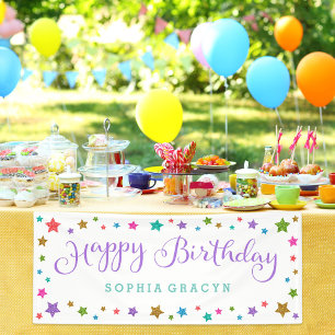 Rainbow Glitzer Stars Lila Happy Birthday Banner