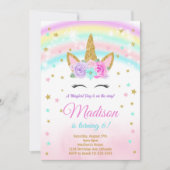 Rainbow Glitzer Stars Unicorn Einladung zum Geburt (Vorderseite)
