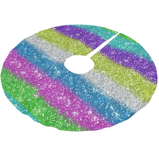 Rainbow Glitzer Streifen Polyester Weihnachtsbaumdecke (Schrägansicht)