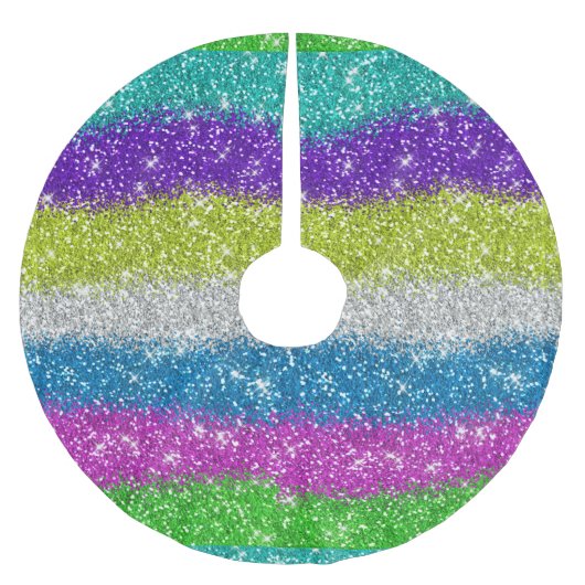 Rainbow Glitzer Streifen Polyester Weihnachtsbaumdecke (Vorderseite)