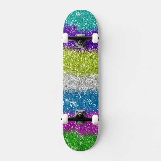 Rainbow Glitzer Streifen Skateboard (Vorderseite)