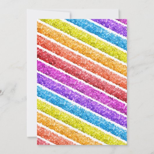 Rainbow Glitzer Stripes Birthday Einladung (Rückseite)
