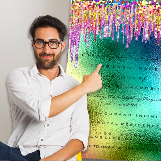 Rainbow Glitzer Tropfen Bridal 16. Unicorn Mermaid Einladung