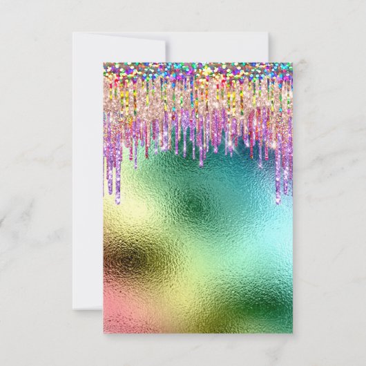 Rainbow Glitzer Tropfen Bridal 16. Unicorn Mermaid Einladung (Rückseite)