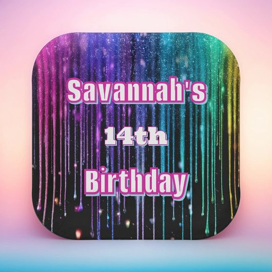 Rainbow Glitzer Tropfen Geburtstagsparty Pappteller