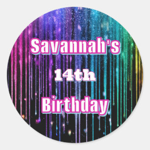 Rainbow Glitzer Tropfen Geburtstagsparty Runder Aufkleber