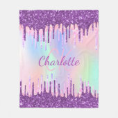 Rainbow-Glitzer-Tropfen lila rosa Monogramm-Skript Fleecedecke (Vorderseite)
