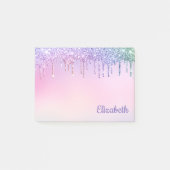 Rainbow Glitzer Tropfen Personalisiert Post-it Klebezettel (Vorderseite)