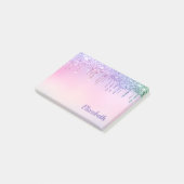 Rainbow Glitzer Tropfen Personalisiert Post-it Klebezettel (angewinkelt)